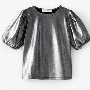 Zara Girls Size 9 Silver Balloon Sleeves Top NWT